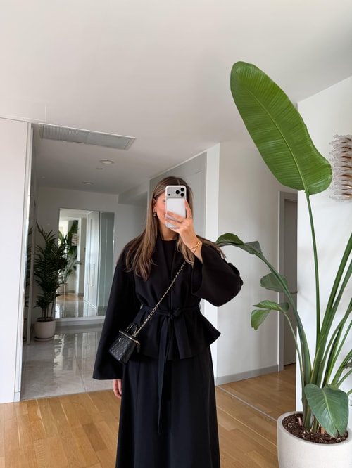 Gipsy Kuşaklı Ceket Elbise Takım - Siyah