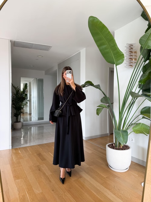 Gipsy Kuşaklı Ceket Elbise Takım - Siyah