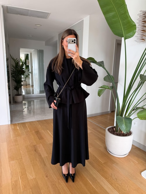 Gipsy Kuşaklı Ceket Elbise Takım - Siyah