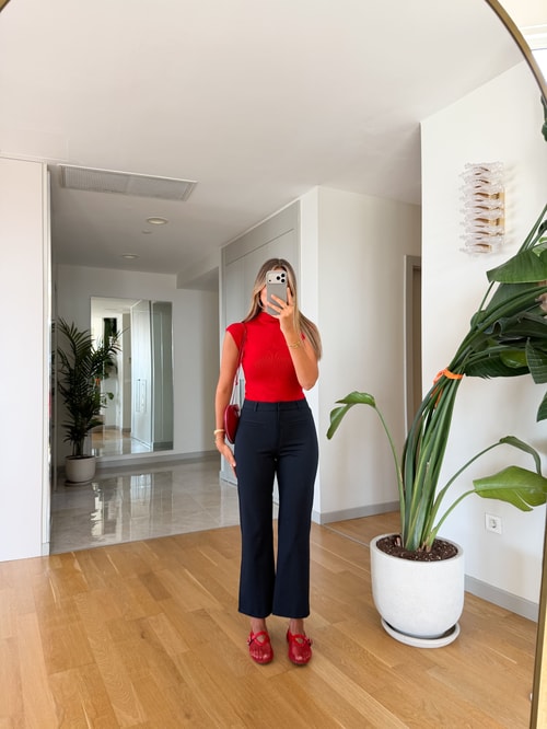 Gizli Cep Detaylı Mini Flare Pantolon - Lacivert