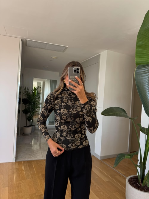 Gold Çiçek Desenli Bluz