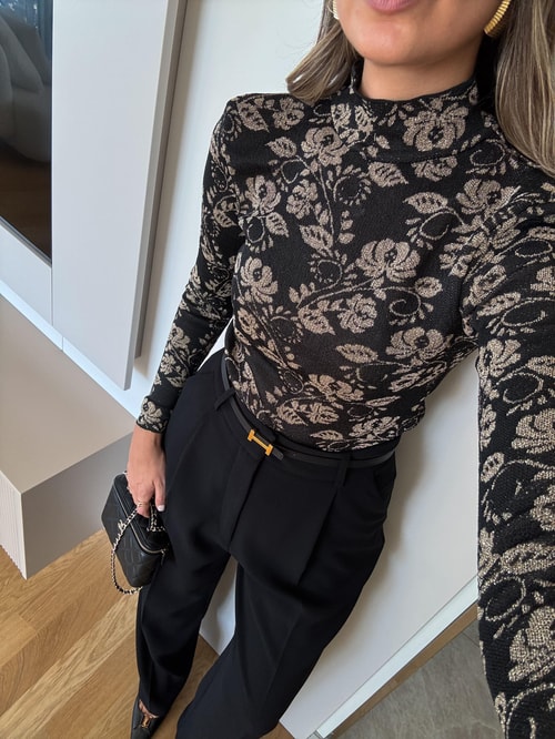 Gold Çiçek Desenli Bluz