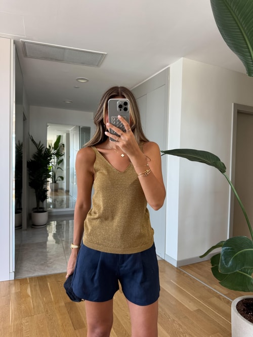 Gold Simli Askılı Triko Bluz