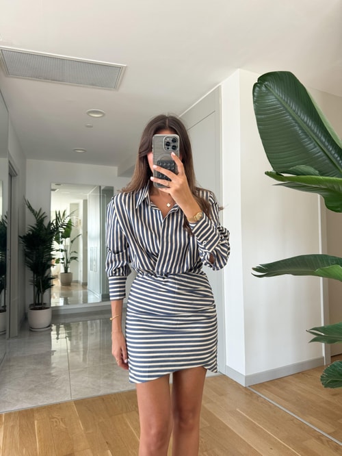 Gömlek Model Çizgili Elbise