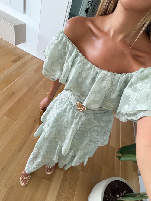 Gora Kemerli Kat Kat Elbise - Mint 