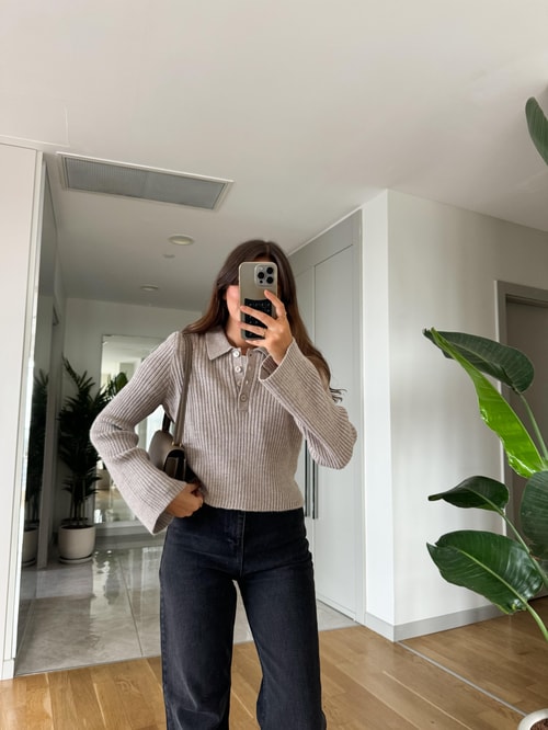 Gri Polo Yaka Düğmeli Triko