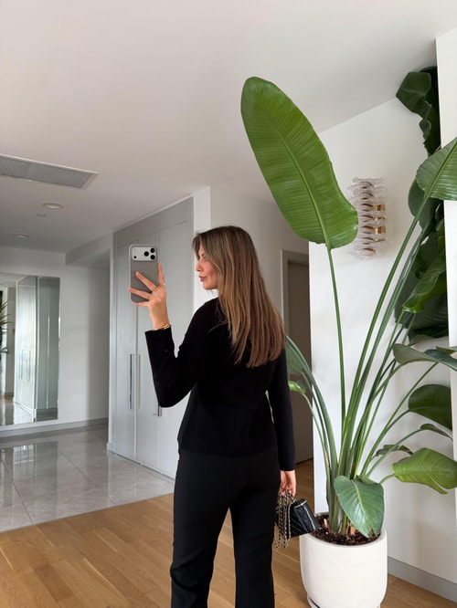 Grown Taşlı Çiçek Düğmeli Triko Ceket - Siyah