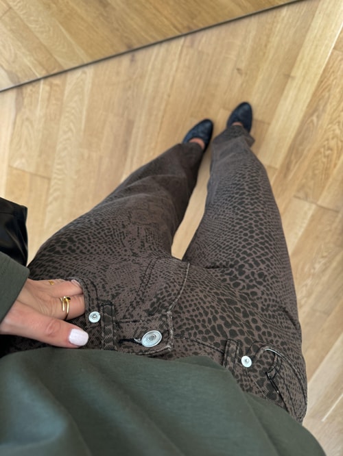 Haki Siyah Yılan Desenli Stragiht Jean