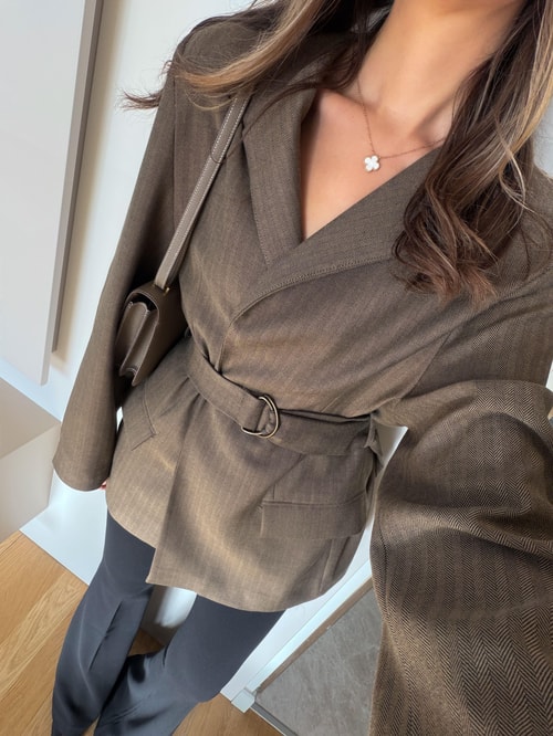 Hakim Yaka Kemerli Blazer - Haki