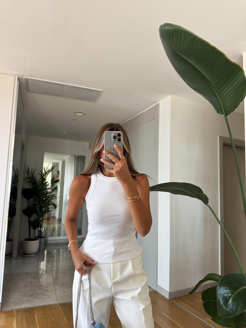 Halter Yaka Fitilli Atlet - Beyaz