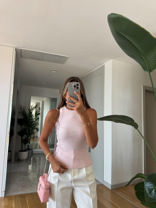 Halter Yaka Fitilli Atlet - Toz Pembe