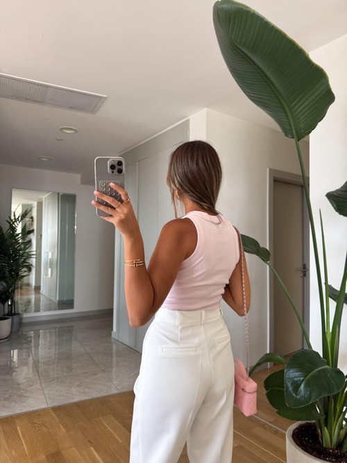 Halter Yaka Fitilli Atlet - Toz Pembe