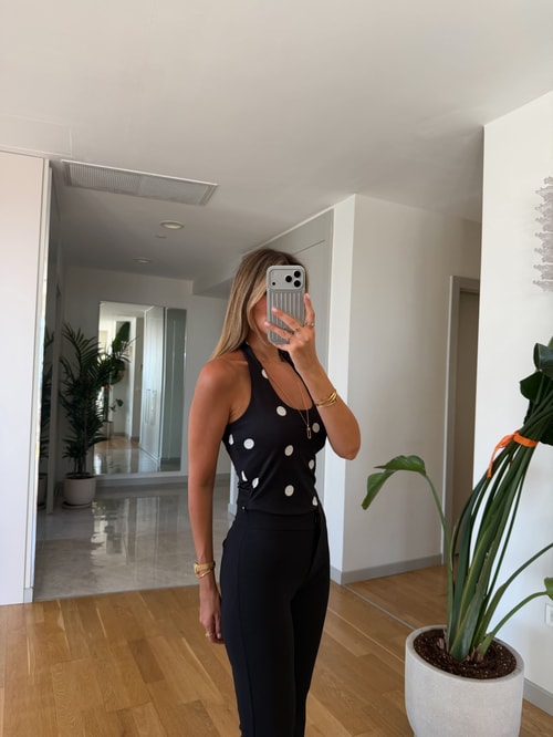 Halter Yaka Puantiyeli Bluz - Siyah 