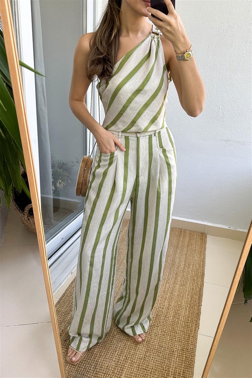 Helena Çizgili Takım-Yeşil