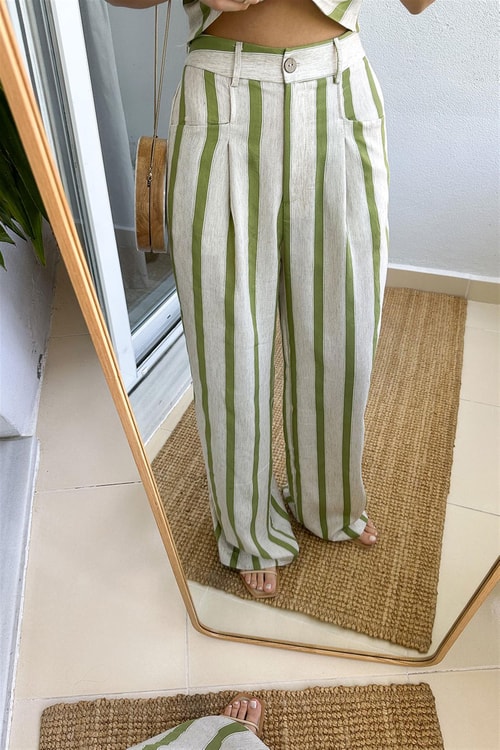 Helena Çizgili Takım-Yeşil