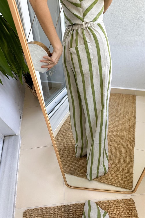 Helena Çizgili Takım-Yeşil