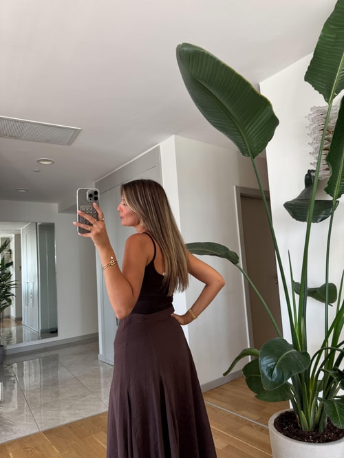 İnce Askılı Poliamid Atlet - Koyu Kahve