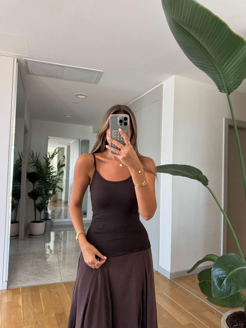 İnce Askılı Poliamid Atlet - Koyu Kahve