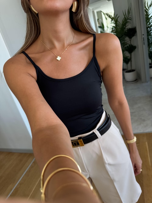 İnce Askılı Poliamid Atlet - Siyah