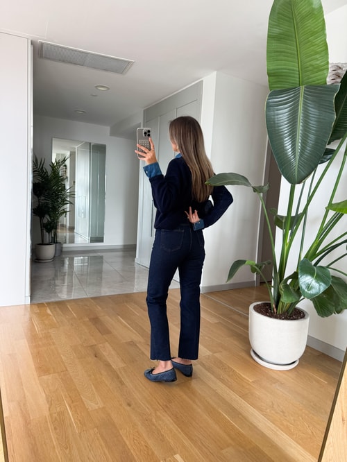 Irana Kemerli Kesik Paça Jean - Lacivert