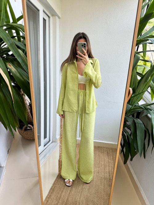 İrina Bağlama Bluzlu Pantolonlu Takım-Fıstık Yeşili