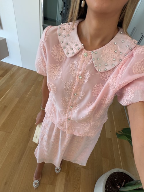 İthal Bebe Yaka Taşlı Takım - Pembe