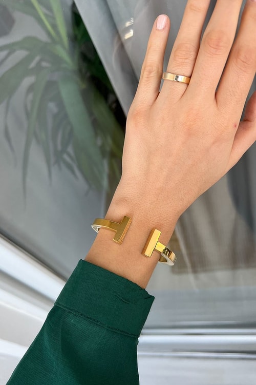 İthal Tiffany Gold Kalın T Kelepçe Bileklik