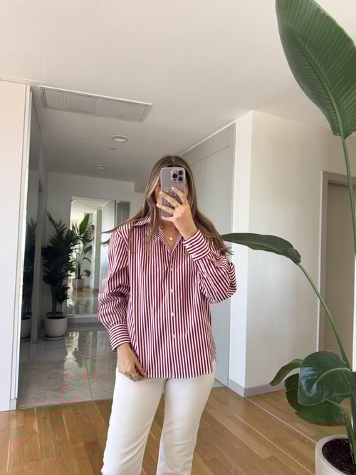 Jadira Çizgili Oxford Gömlek - Bordo