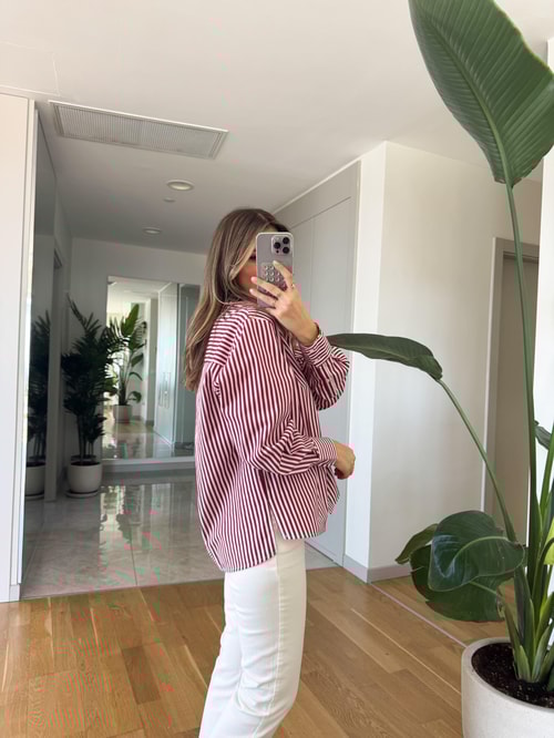 Jadira Çizgili Oxford Gömlek - Bordo