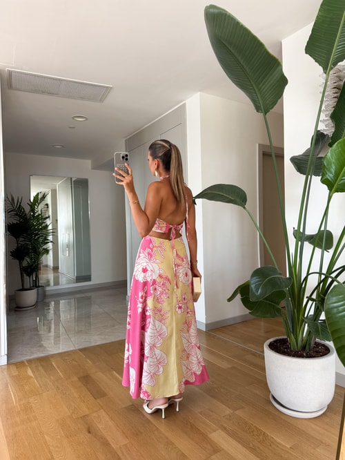 Jully Çiçek Desenli Elbise - Pembe