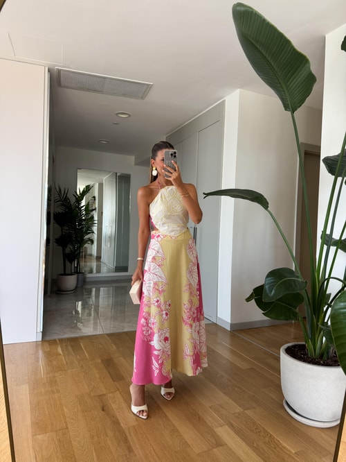 Jully Çiçek Desenli Elbise - Pembe