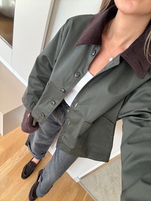 Kadife Yakalı Cepli Parka - Haki 