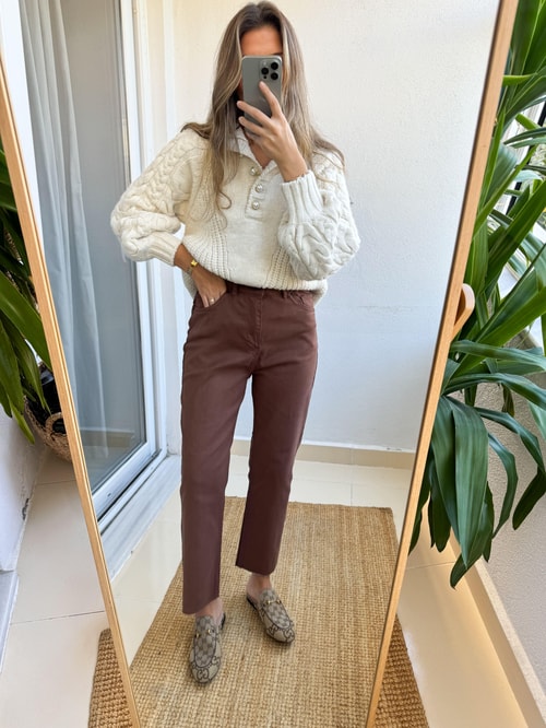 Kahve Kesik Paça Düz Jean