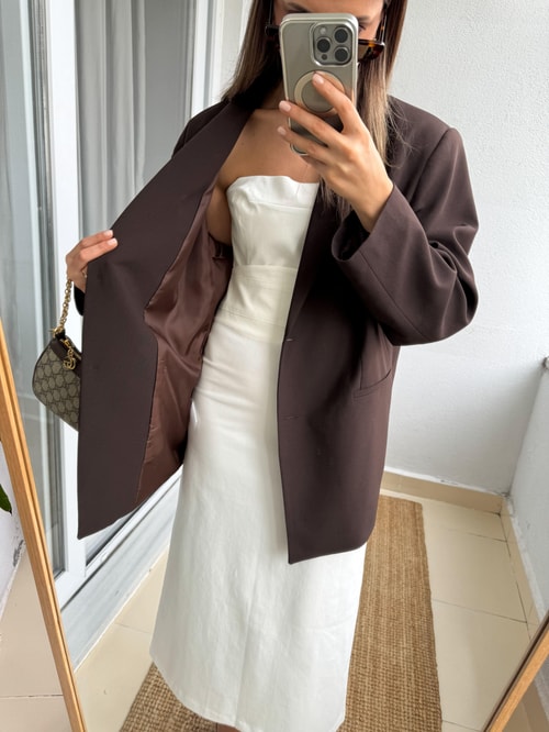 Kahve Oversize Premium Blazer Ceket