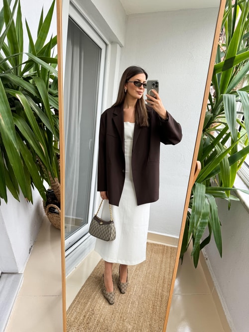 Kahve Oversize Premium Blazer Ceket