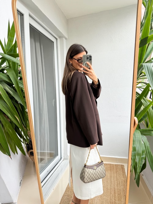 Kahve Oversize Premium Blazer Ceket