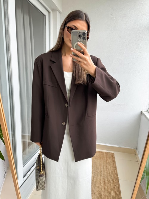 Kahve Oversize Premium Blazer Ceket