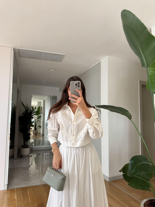 Kalp Detaylı Pamuklu Poplin Gömlek-Ekru