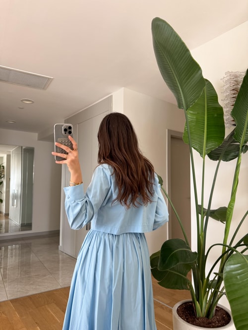 Kalp Detaylı Pamuklu Poplin Gömlek-Mavi