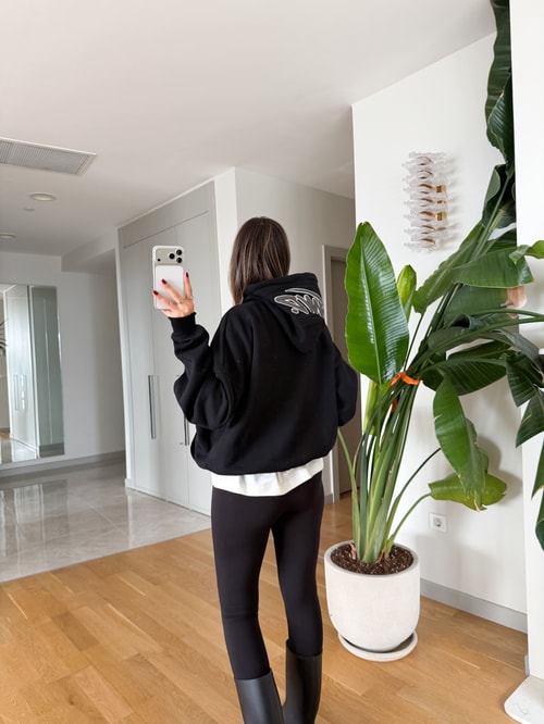 Kapüşon Nakışlı Sweatshirt - Siyah