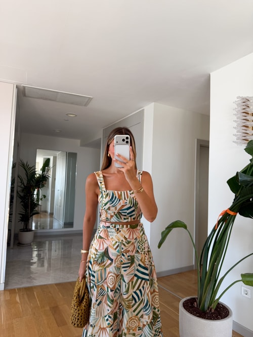Karışık Desenli Crop Bluz Etek Takım 