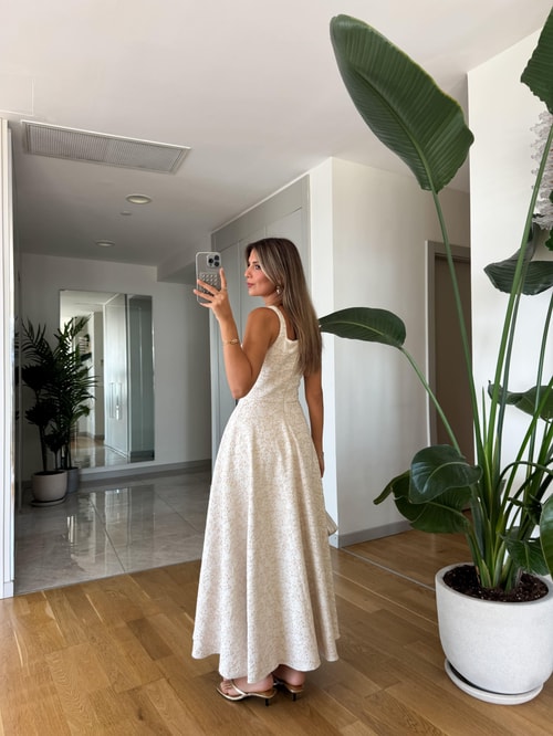 Kate Üzeri Sim Nakışlı İthal Elbise - Pembe