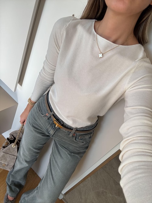 Kayık Yaka Kaşmirli Triko - Ekru 