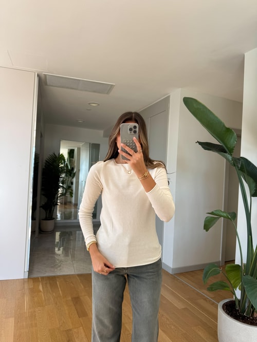 Kayık Yaka Kaşmirli Triko - Ekru 