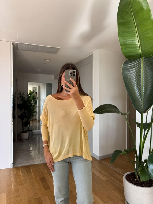 Kayık Yaka Kol Detaylı Triko Bluz - Sarı 