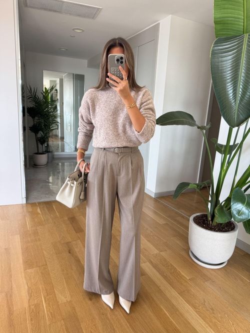 Kemerli Palazzo Pantolon - Bej 