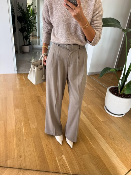 Kemerli Palazzo Pantolon - Bej 