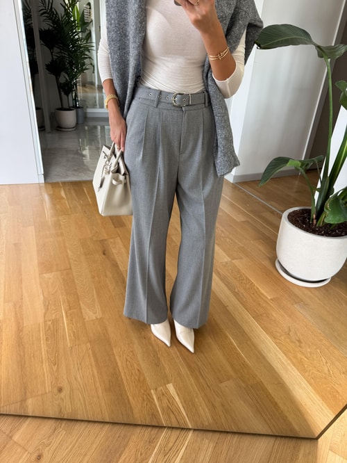 Kemerli Palazzo Pantolon - Gri