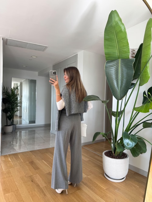 Kemerli Palazzo Pantolon - Gri