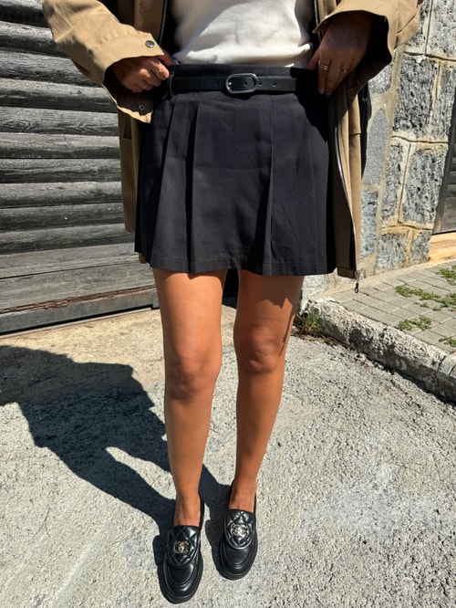 Kemerli Piliseli Şort Etek